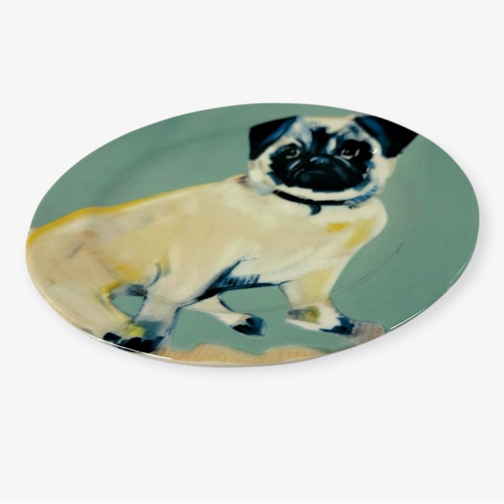 Sally Muir Anthropologie Pug Dog-A-Day Dessert Plate Green England - Picture 5 of 7